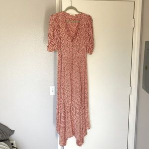 DOEN Laurel dress. Small. Red and cream floral print. 3 buttons are missing.